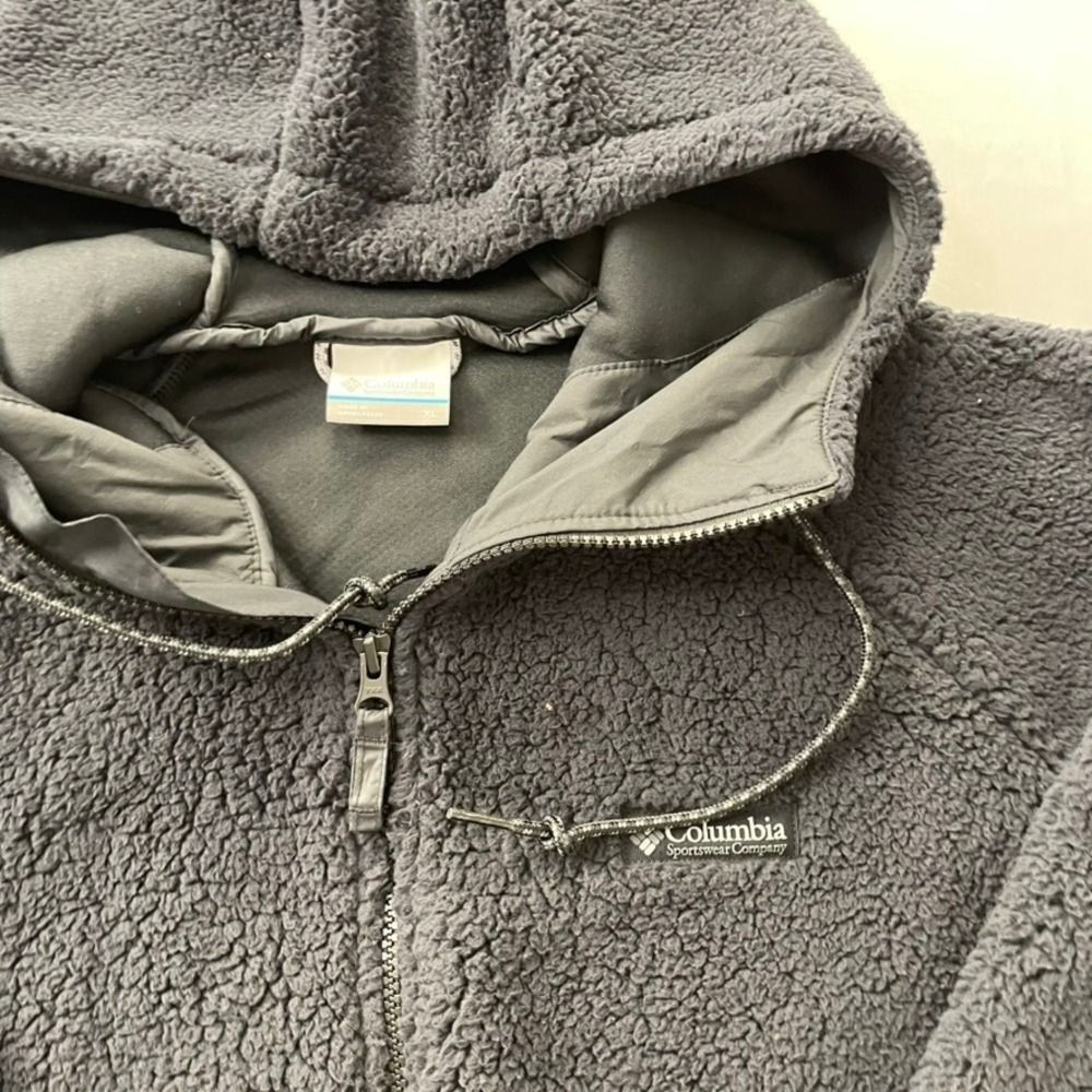 Columbia CSC Long Jacket Sherpa Fleece Hooded Full Zip Grey AL1238 XL - Picture 4 of 7